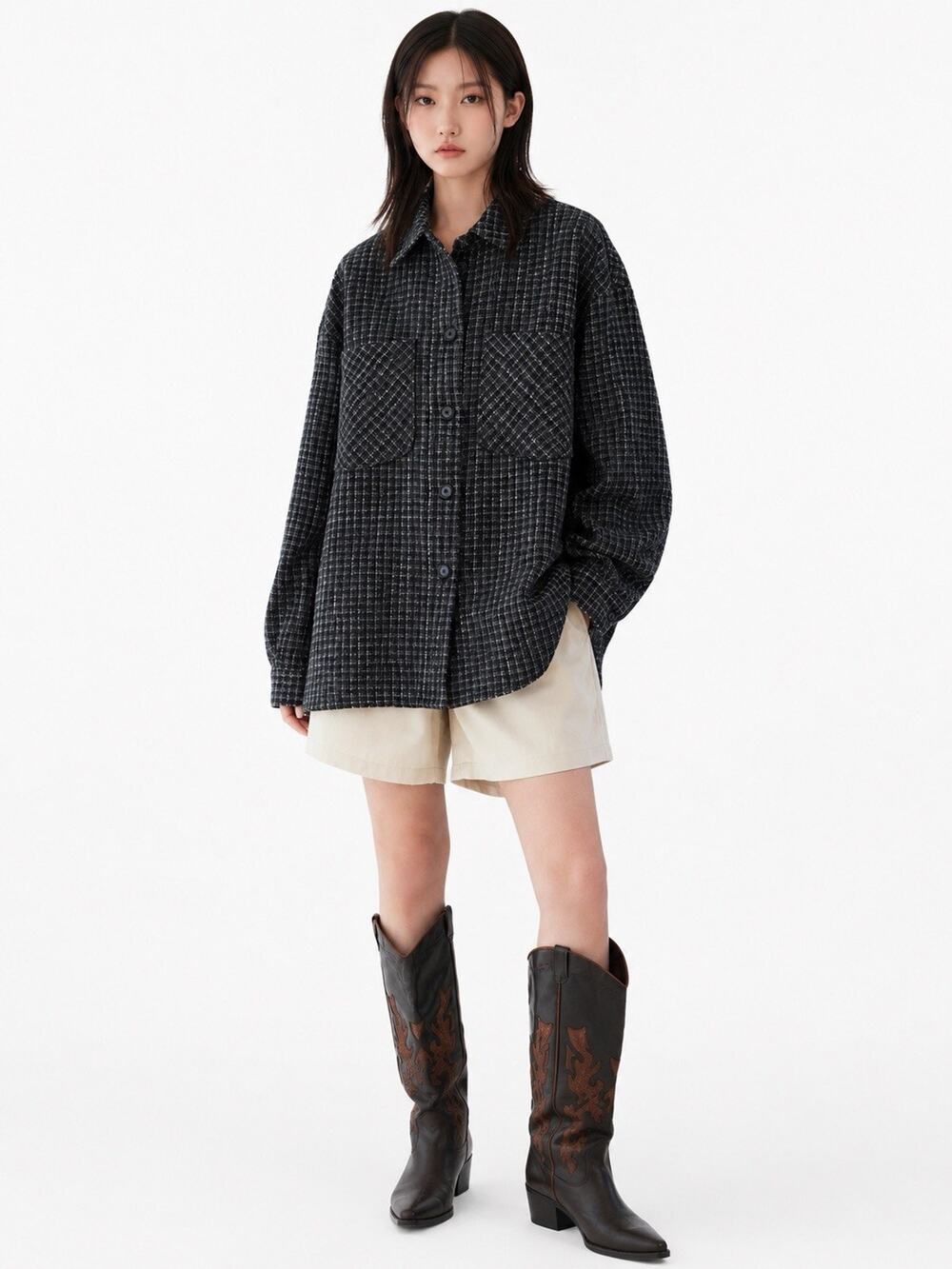 LICHI oversized tweed/plaid overshirt jacket DESIGNED BY GERMANY Size Small